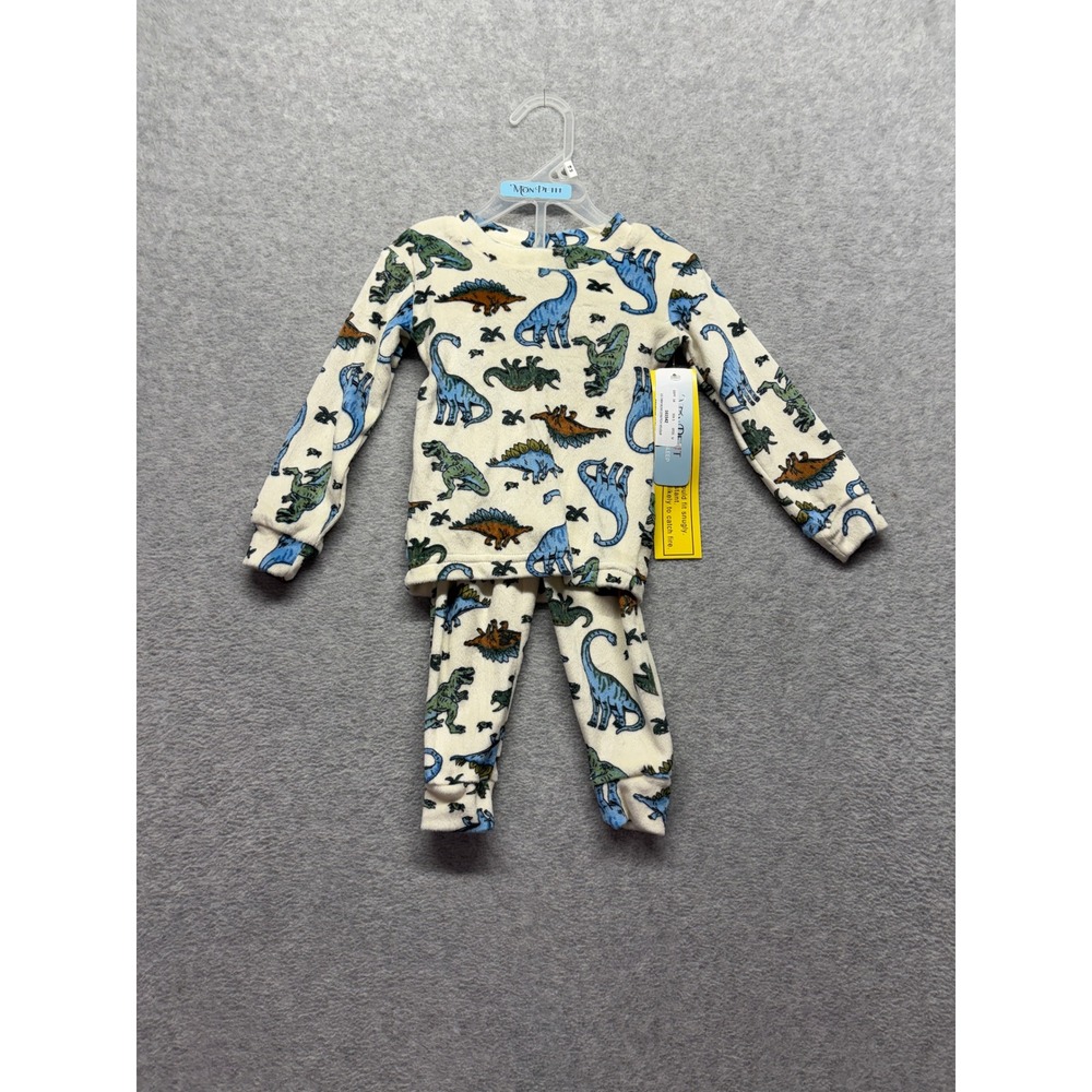 Mon Petit Baby Boys 18M Dinosaur Stretch Velour Pajama Set Cream Blue D13883